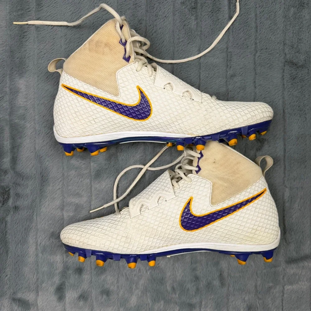 Nike Lunarbeast Pro TD Mens 14.5 White LSU Tigers Football Cleats Promo Sample